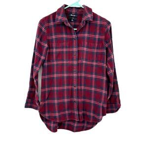 Madewell Size XS Button Up Long-Sleeve Shirt Red Blue White Plaid Classic FLAWED